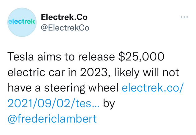 特斯拉2023年推出2.5万美元车型 特斯拉2.5万美元汽车车型图片