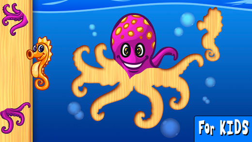 Ȥ (Ocean Animals Puzzle) - ׶Ͷͯ (Wooden animal shape and form puzzles for kindergarten kids and toddlers)