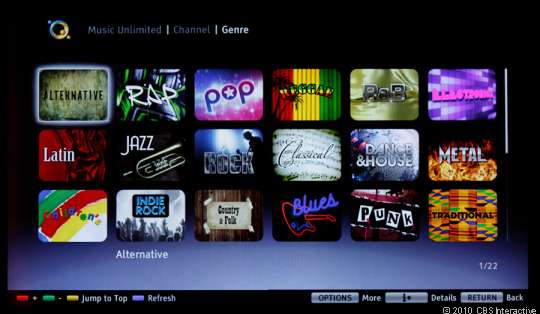 Sony's Music Unlimited genre picker