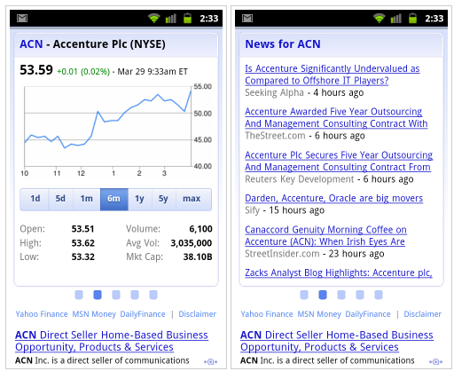 Google finance search for Android, iPhone