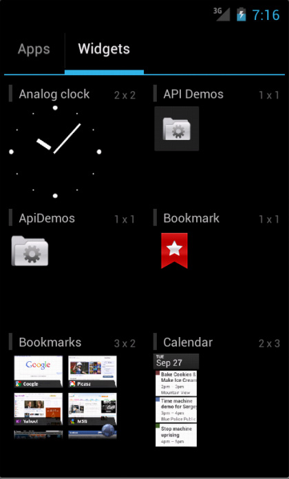 Widgets in Android ICS