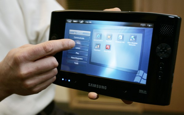 Before iPad, there was Ultra-Mobile PC. Microsoft Touch Pack for Windows XP, shown here on the Samsung Q1, offered tablet-size, touchscreen capabilities four years before Apple released iPad. [Microsoft]