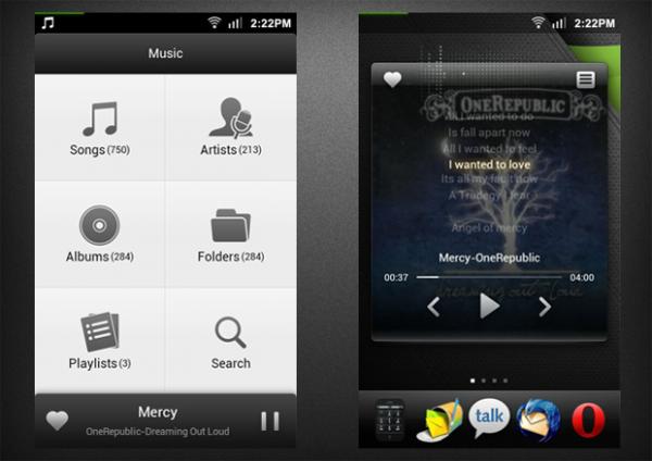 MIUI Music Player main screen and widget with lyrics