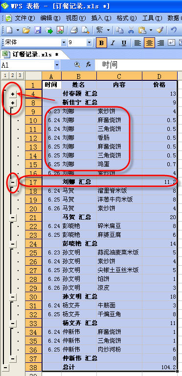 WPS表格数据分类汇总设置